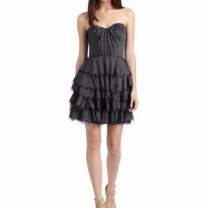 NWT Rebecca Taylor Black Sateen Eyelash Tier scalloped Strapless Party Dress M
